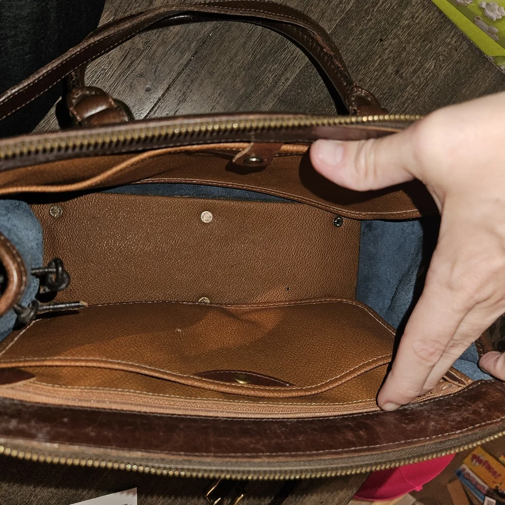 Dooney and Bourke Vintage All Weather Pebbled Leather Satchel Handbag Navy Blue - Picture 8 of 11